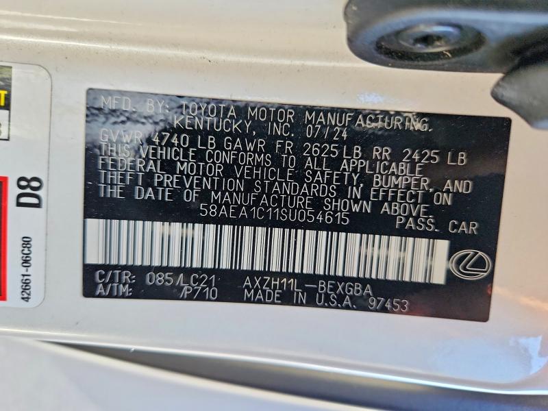 Продаж на аукціоні авто 2025 Lexus Es 300h, vin: 58AEA1C11SU054615, номер лоту: 67477796