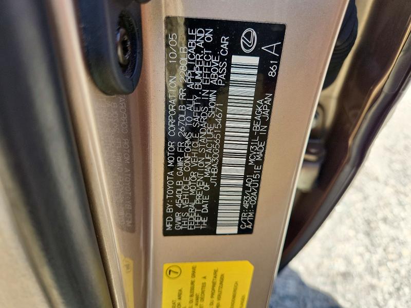 2006 Lexus Es მანქანა იყიდება აუქციონზე, vin: JTHBA30G565154671, აუქციონის ნომერი: 68700526