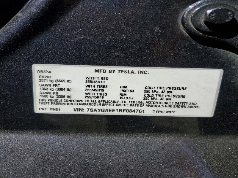 Продаж на аукціоні авто 2024 Tesla Model Y, vin: 7SAYGAEE1RF084761, номер лоту: 68089166