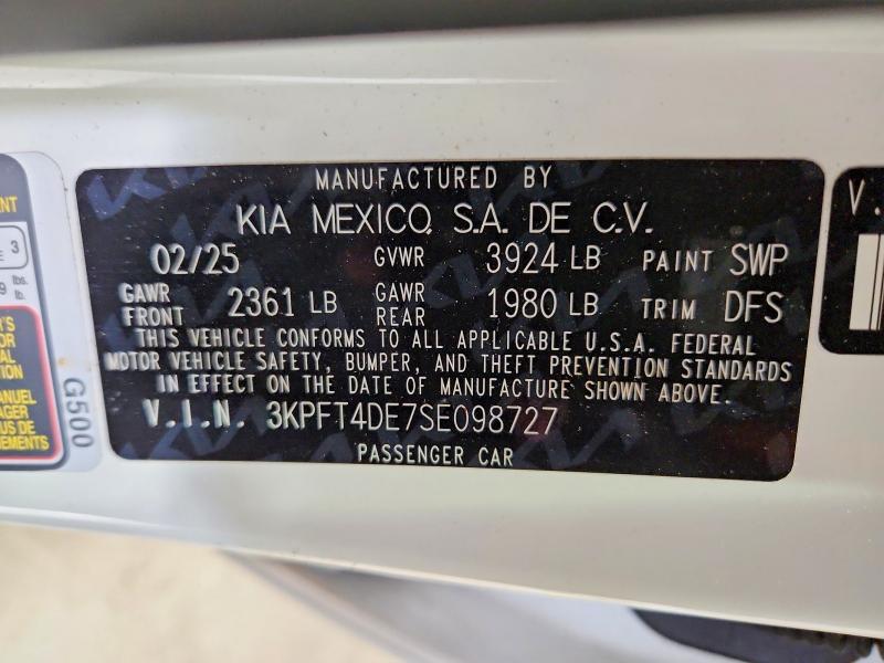 68751606 :رقم المزاد ، 3KPFT4DE7SE098727 vin ، 2025 Kia K4 مزاد بيع