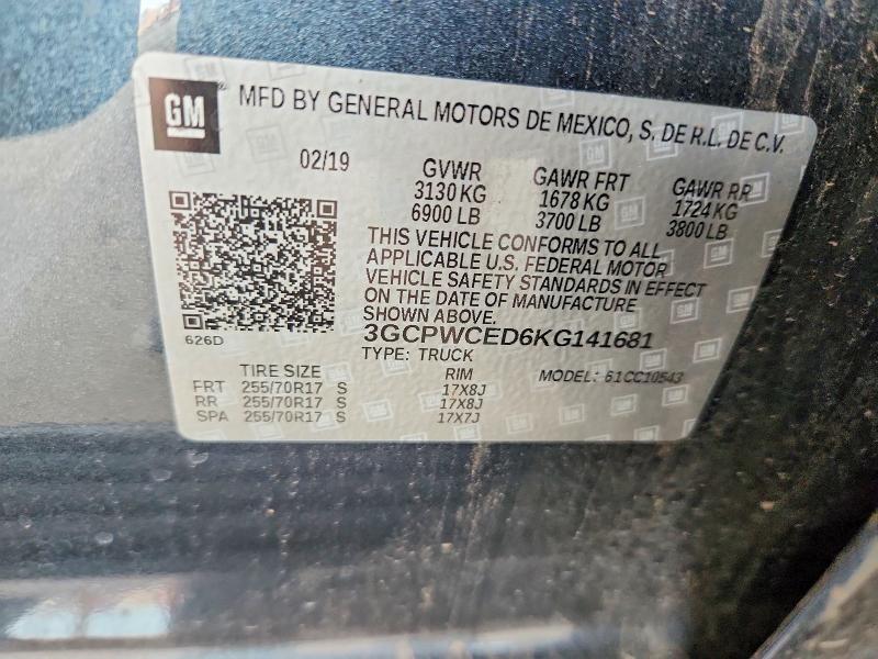 2019 Chevrolet Silverado მანქანა იყიდება აუქციონზე, vin: 3GCPWCED6KG141681, აუქციონის ნომერი: 70311586