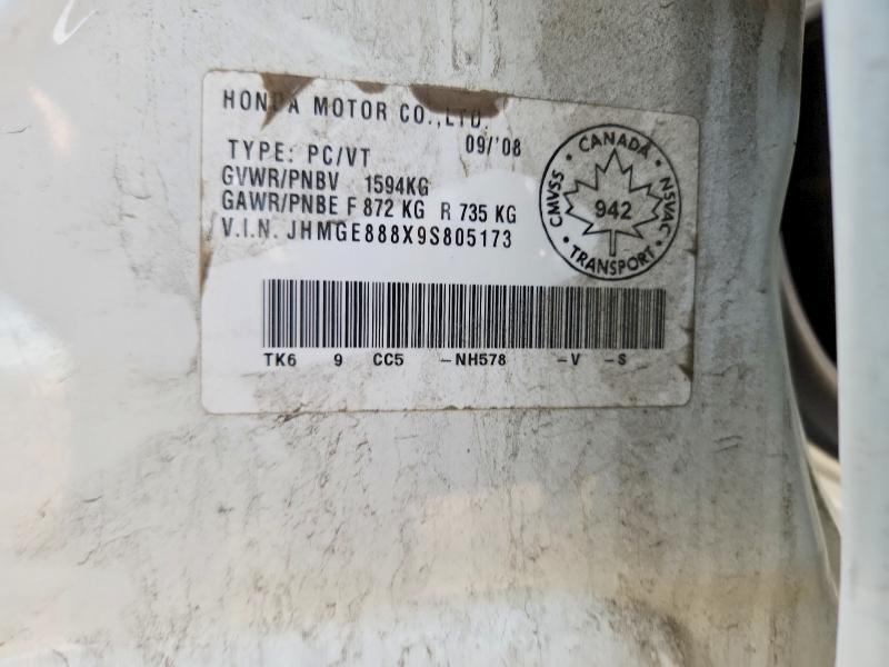 2009 Honda Fit მანქანა იყიდება აუქციონზე, vin: JHMGE888X9S805173, აუქციონის ნომერი: 67317326