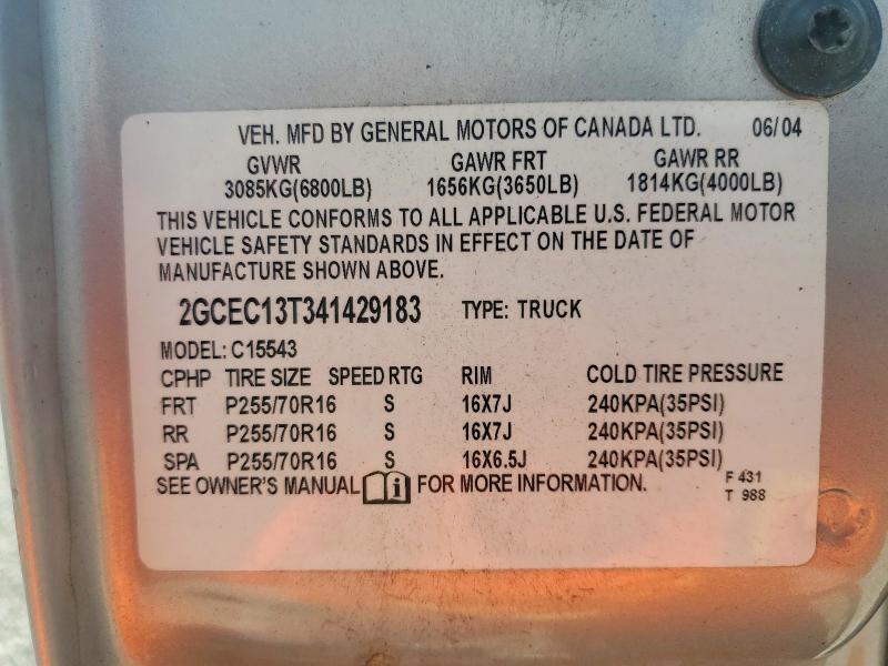 Aukcja sprzedaży 2004 Chevrolet Silverado, vin: 2GCEC13T341429183, numer aukcji: 69874596