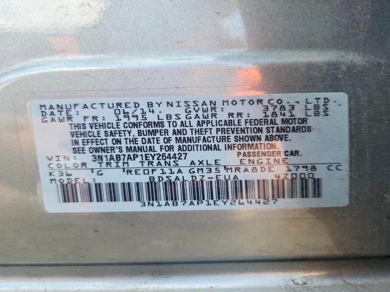 2014 Nissan Sentra მანქანა იყიდება აუქციონზე, vin: 3N1AB7AP1EY264427, აუქციონის ნომერი: 68622126