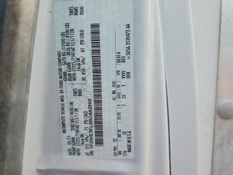 Продаж на аукціоні авто 2011 Ford E350, vin: 1FDWE3FL9BDA62860, номер лоту: 68045326