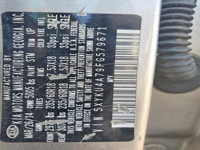 67268136 :رقم المزاد ، 5XYKU4A79FG579671 vin ، 2015 Kia Sorento مزاد بيع