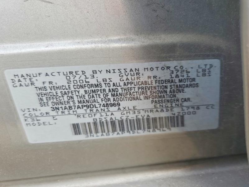 2013 Nissan Sentra მანქანა იყიდება აუქციონზე, vin: 3N1AB7AP9DL748969, აუქციონის ნომერი: 69111956