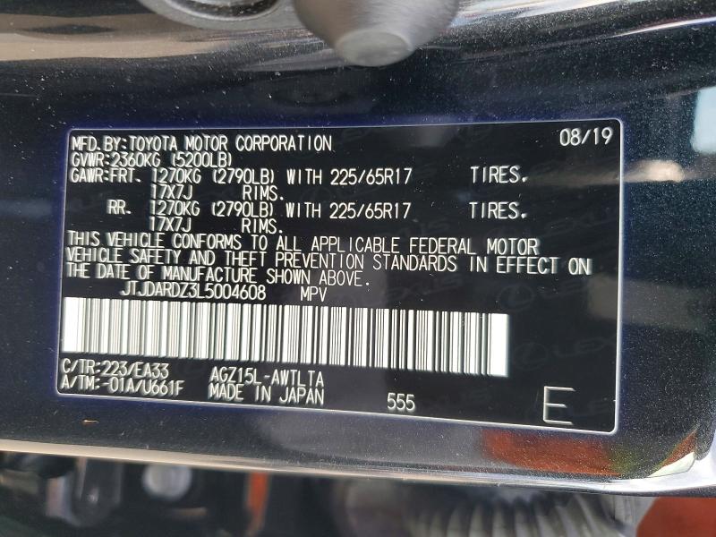 Aukcja sprzedaży 2020 Lexus Nx, vin: JTJDARDZ3L5004608, numer aukcji: 70943236
