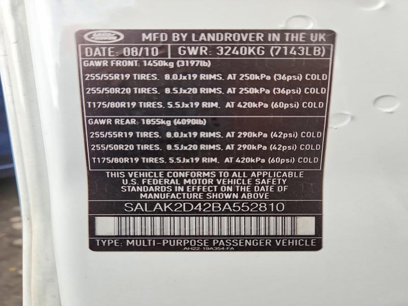 70026106 :رقم المزاد ، SALAK2D42BA552810 vin ، 2011 Land Rover Lr4 مزاد بيع