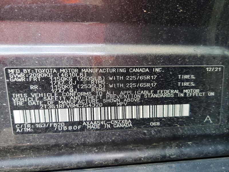 2021 Toyota Rav4 მანქანა იყიდება აუქციონზე, vin: 2T3G1RFV6MC254320, აუქციონის ნომერი: 68303936
