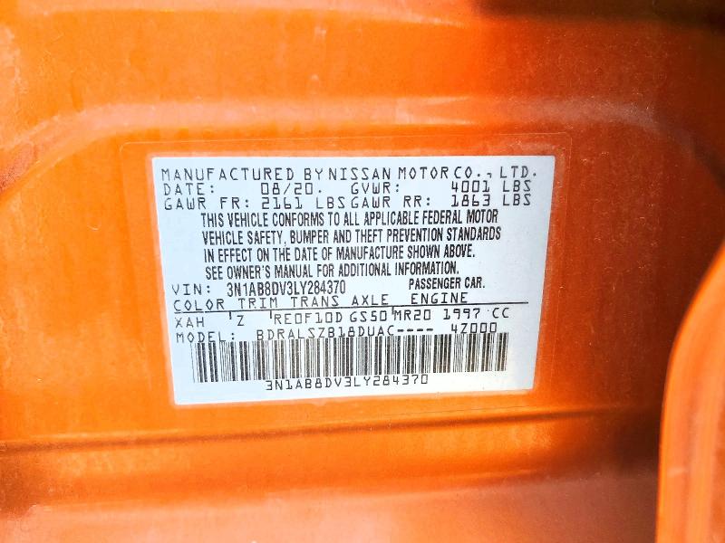 Продаж на аукціоні авто 2020 Nissan Sentra, vin: 3N1AB8DV3LY284370, номер лоту: 69245636
