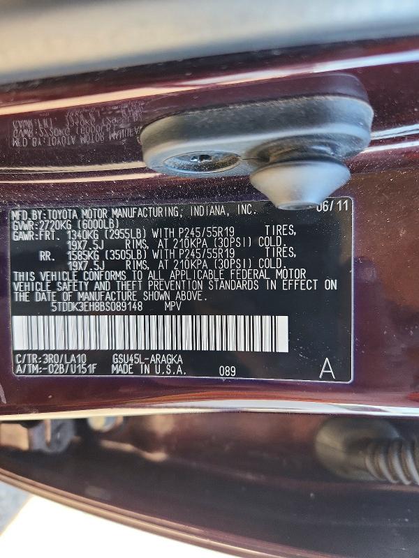 71073216 :رقم المزاد ، 5TDDK3EH8BS089148 vin ، 2011 Toyota Highlander مزاد بيع