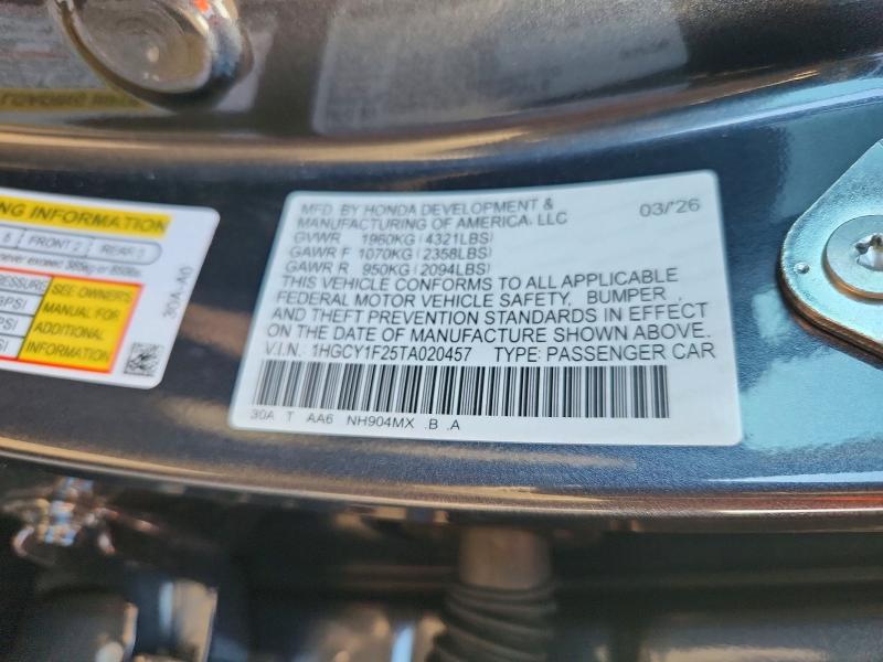 66863796 :رقم المزاد ، 1HGCY1F25TA020457 vin ، 2026 Honda Accord مزاد بيع