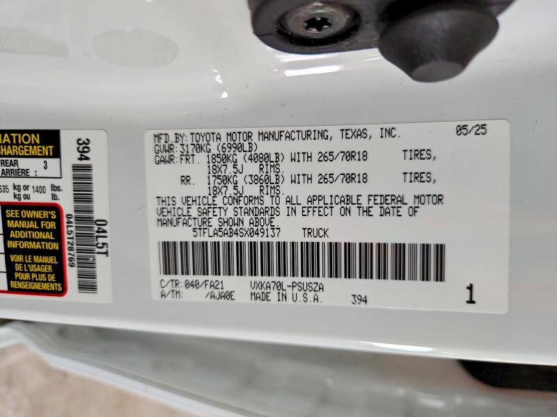 67338746 :رقم المزاد ، 5TFLA5AB4SX049137 vin ، 2025 Toyota Tundra مزاد بيع