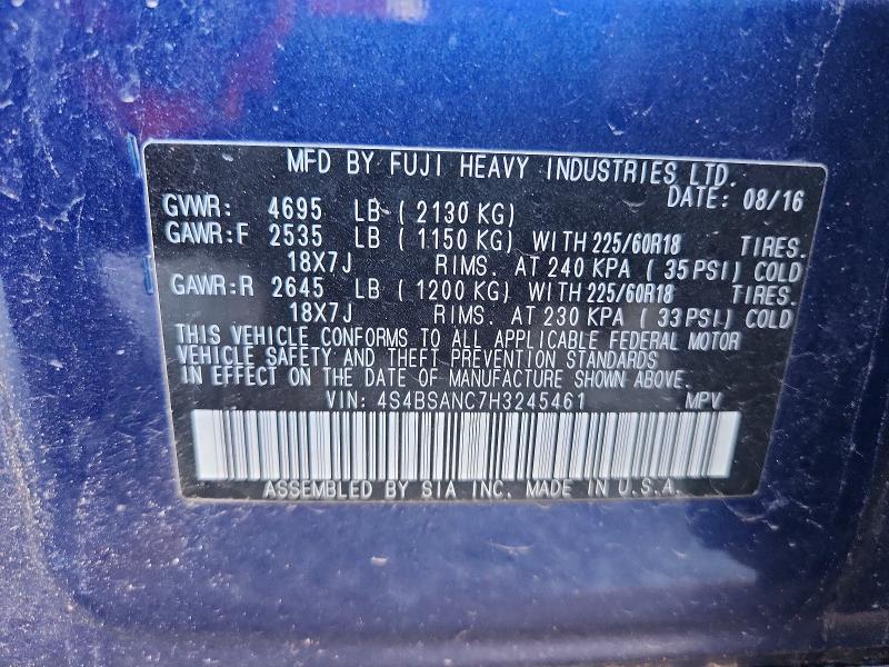 Aukcja sprzedaży 2017 Subaru Outback, vin: 4S4BSANC7H3245461, numer aukcji: 67433106