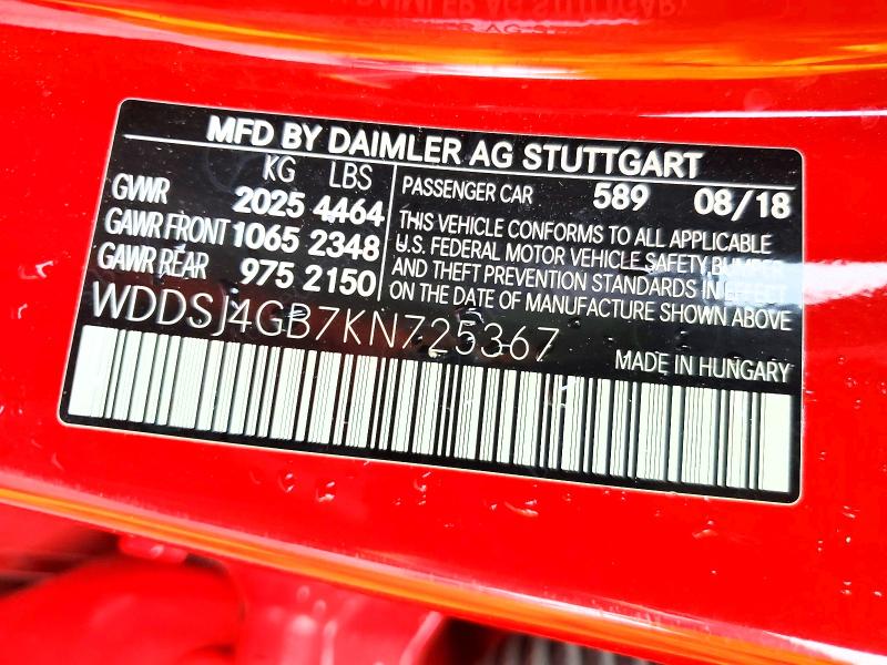 Aukcja sprzedaży 2019 Mercedes-benz Cla, vin: WDDSJ4GB7KN725367, numer aukcji: 67015166