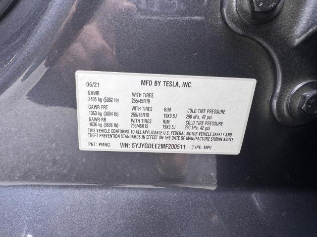71095416 :رقم المزاد ، 5YJYGDEE2MF200511 vin ، 2021 Tesla Model Y مزاد بيع