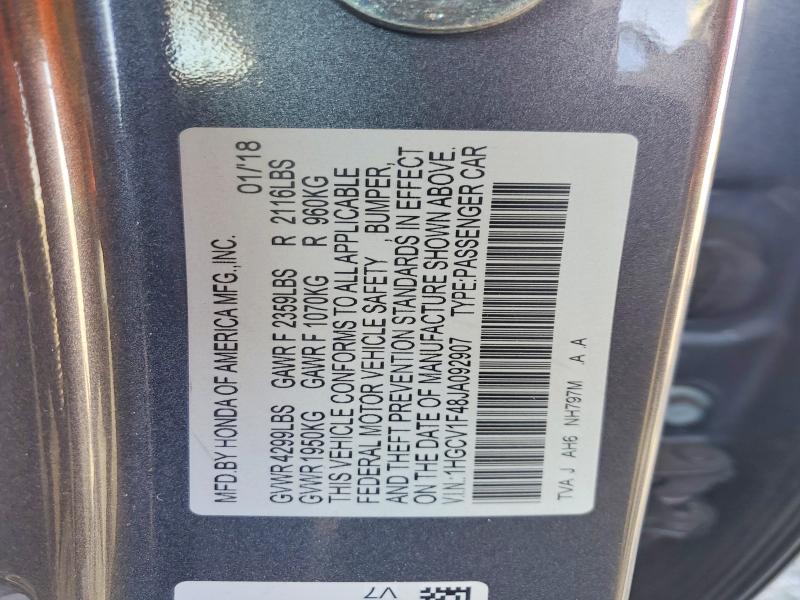 Aukcja sprzedaży 2018 Honda Accord, vin: 1HGCV1F48JA092907, numer aukcji: 70026376