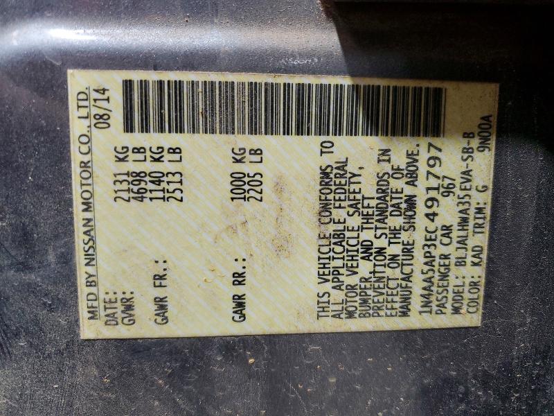 2014 Nissan Maxima მანქანა იყიდება აუქციონზე, vin: 1N4AA5AP3EC491797, აუქციონის ნომერი: 68919146