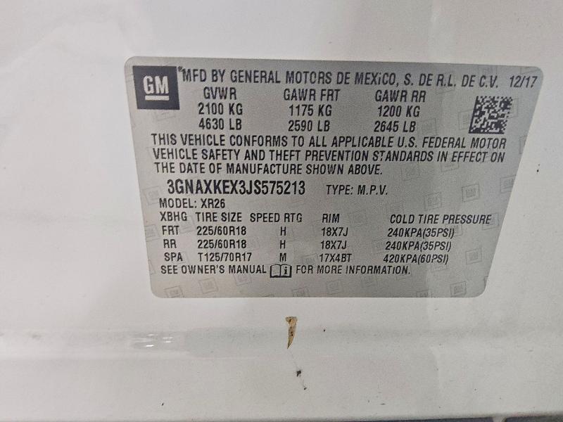 66721376 :رقم المزاد ، 3GNAXKEX3JS575213 vin ، 2018 Chevrolet Equinox مزاد بيع