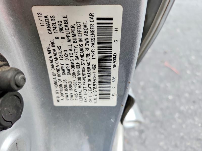 Aukcja sprzedaży 2012 Honda Civic, vin: 2HGFB2F56CH611462, numer aukcji: 69486076