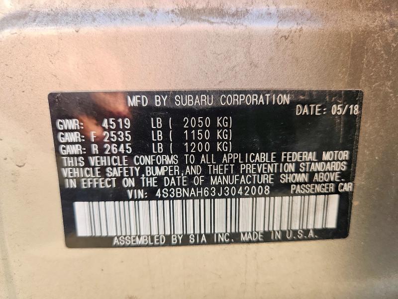 Продажа на аукционе авто 2018 Subaru Legacy, vin: 4S3BNAH63J3042008, номер лота: 68746496