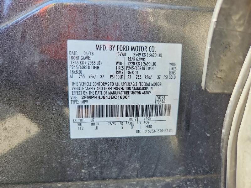 Продаж на аукціоні авто 2018 Ford Edge, vin: 2FMPK4J81JBC16861, номер лоту: 69131886