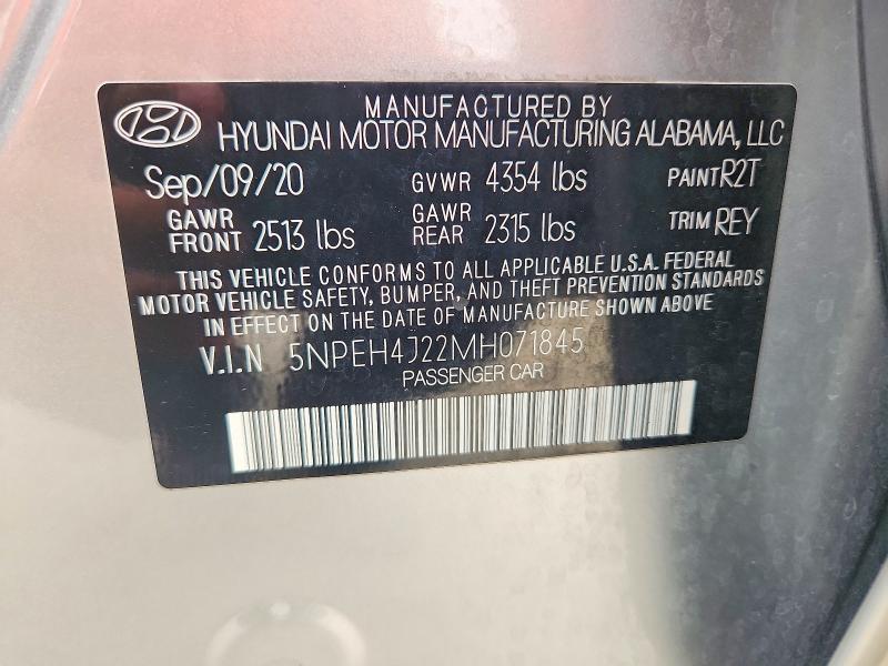 2021 Hyundai Sonata მანქანა იყიდება აუქციონზე, vin: 5NPEH4J22MH071845, აუქციონის ნომერი: 71100376