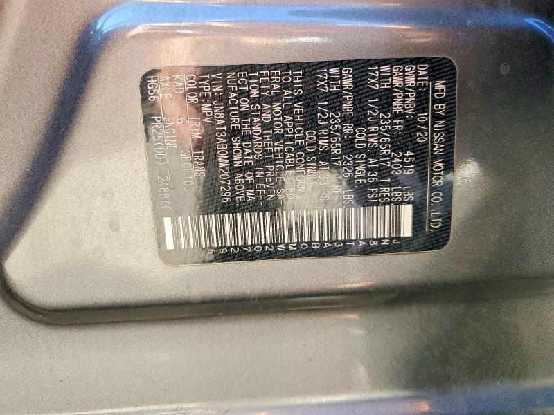 67374756 :رقم المزاد ، JN8AT3AB0MW207296 vin ، 2021 Nissan Rogue مزاد بيع