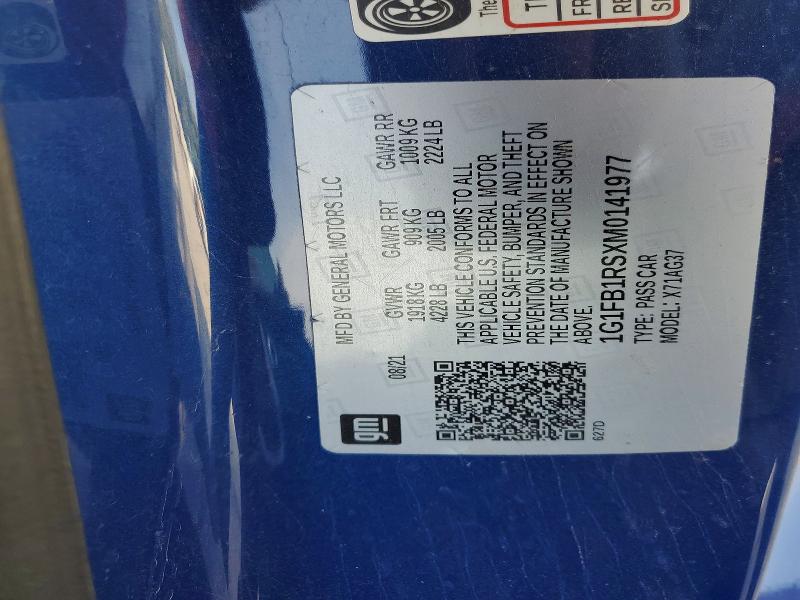 70344386 :رقم المزاد ، 1G1FB1RSXM0141977 vin ، 2021 Chevrolet Camaro مزاد بيع