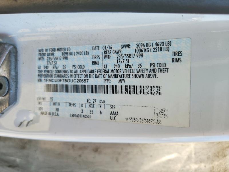 Продажа на аукционе авто 2016 Ford Escape, vin: 1FMCU0F75GUC20657, номер лота: 67344136