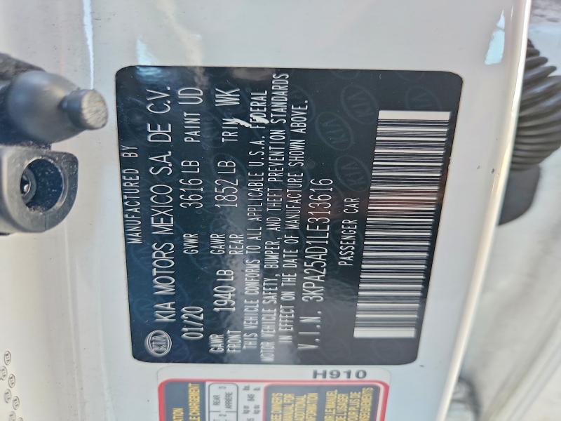 68232216 :رقم المزاد ، 3KPA25AD1LE313616 vin ، 2020 Kia Rio 5-door مزاد بيع