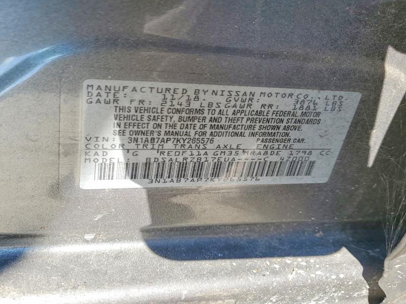 2019 Nissan Sentra მანქანა იყიდება აუქციონზე, vin: 3N1AB7AP7KY265576, აუქციონის ნომერი: 71003276