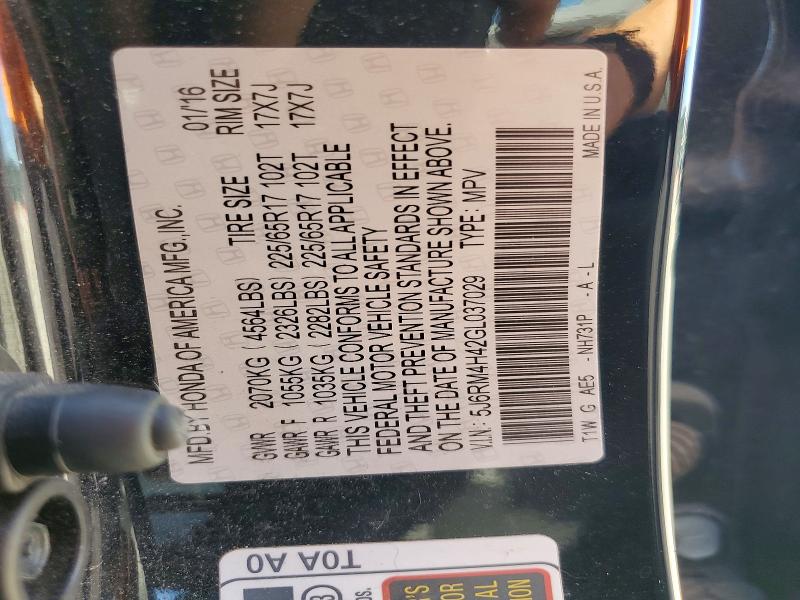68820896 :رقم المزاد ، 5J6RM4H42GL037029 vin ، 2016 Honda Cr-v مزاد بيع