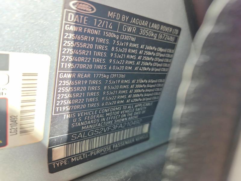 Продаж на аукціоні авто 2015 Land Rover Range Rover, vin: SALGS2VF3FA210492, номер лоту: 70618736