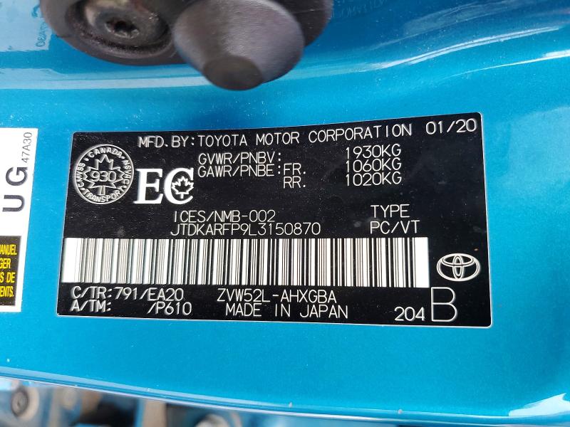 Продажа на аукционе авто 2020 Toyota Prius Prime, vin: JTDKARFP9L3150870, номер лота: 69395546