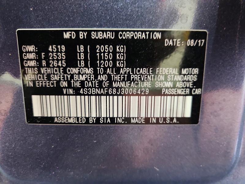 70500056 :رقم المزاد ، 4S3BNAF68J3006429 vin ، 2018 Subaru Legacy مزاد بيع