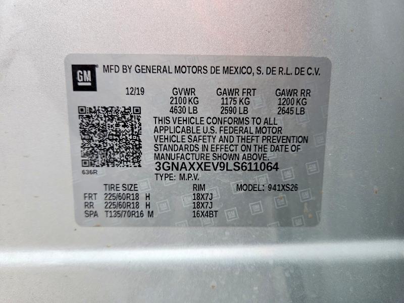Продажа на аукционе авто 2020 Chevrolet Equinox, vin: 3GNAXXEV9LS611064, номер лота: 71179216