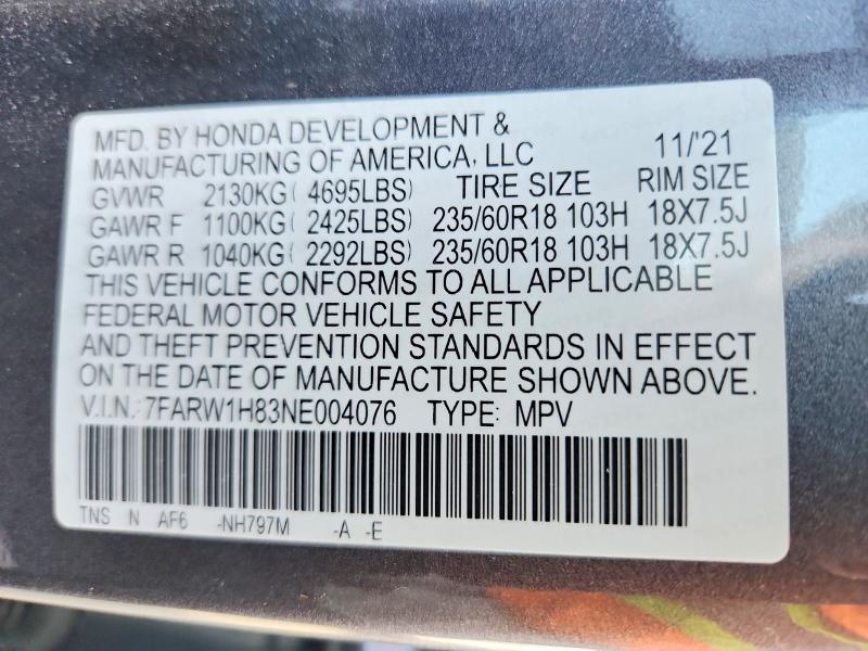 Продаж на аукціоні авто 2022 Honda Cr-v, vin: 7FARW1H83NE004076, номер лоту: 68334866