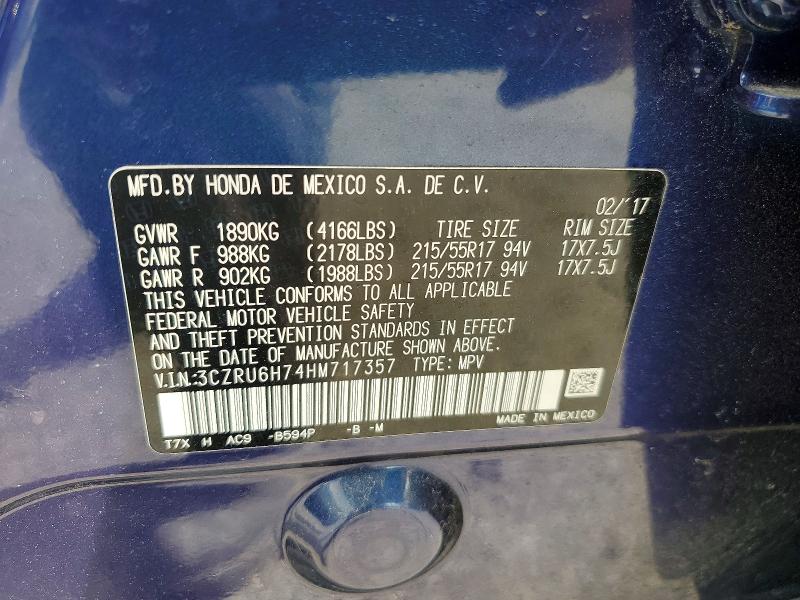 67457846 :رقم المزاد ، 3CZRU6H74HM717357 vin ، 2017 Honda Hr-v مزاد بيع