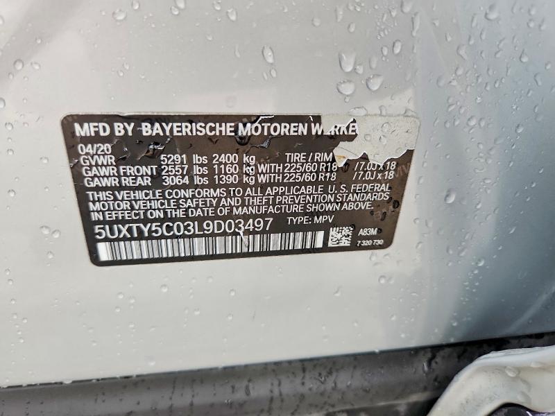Aukcja sprzedaży 2020 Bmw X3, vin: 5UXTY5C03L9D03497, numer aukcji: 68578646
