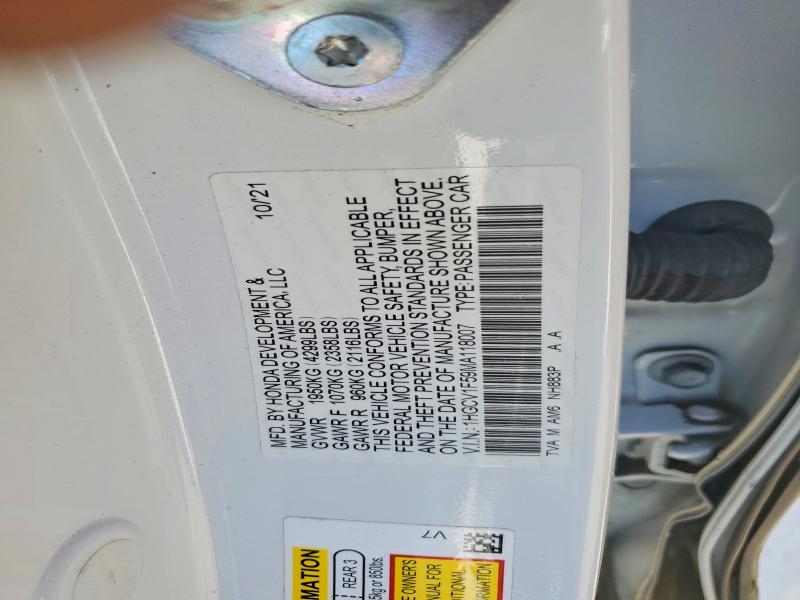 2021 Honda Accord მანქანა იყიდება აუქციონზე, vin: 1HGCV1F59MA118007, აუქციონის ნომერი: 68413406