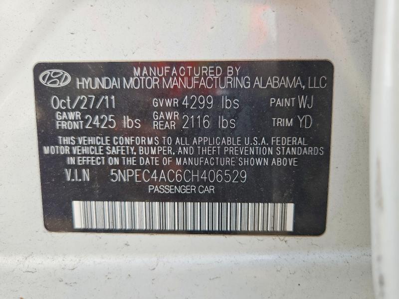 Aukcja sprzedaży 2012 Hyundai Sonata, vin: 5NPEC4AC6CH406529, numer aukcji: 68424266