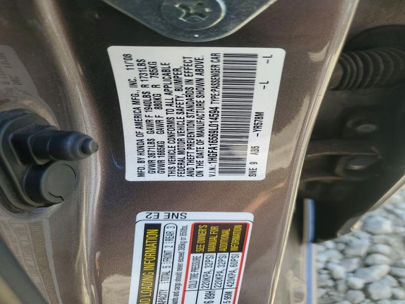 2009 Honda Civic მანქანა იყიდება აუქციონზე, vin: 1HGFA16569L014594, აუქციონის ნომერი: 71076286