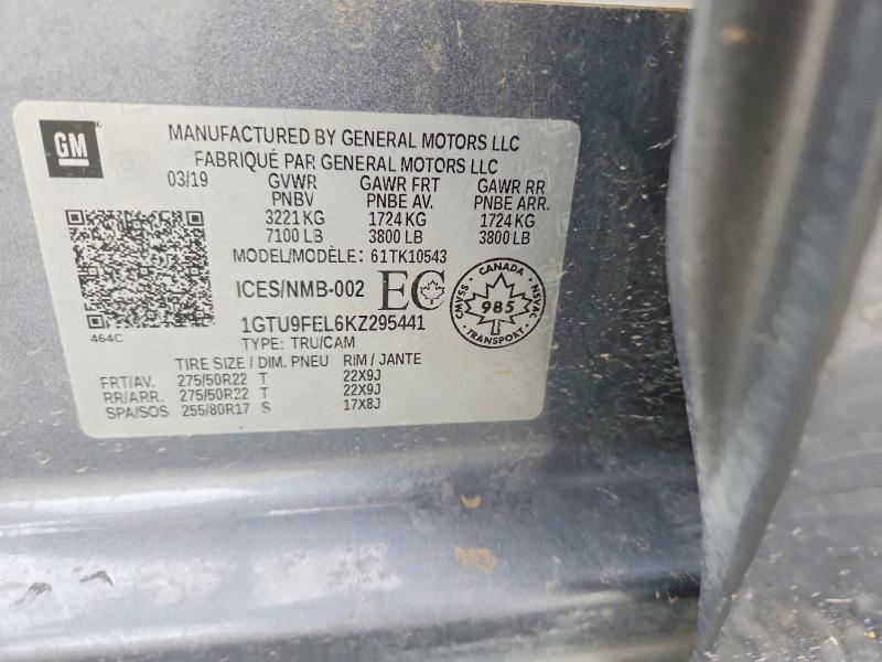 68568746 :رقم المزاد ، 1GTU9FEL6KZ295441 vin ، 2019 Gmc Sierra مزاد بيع