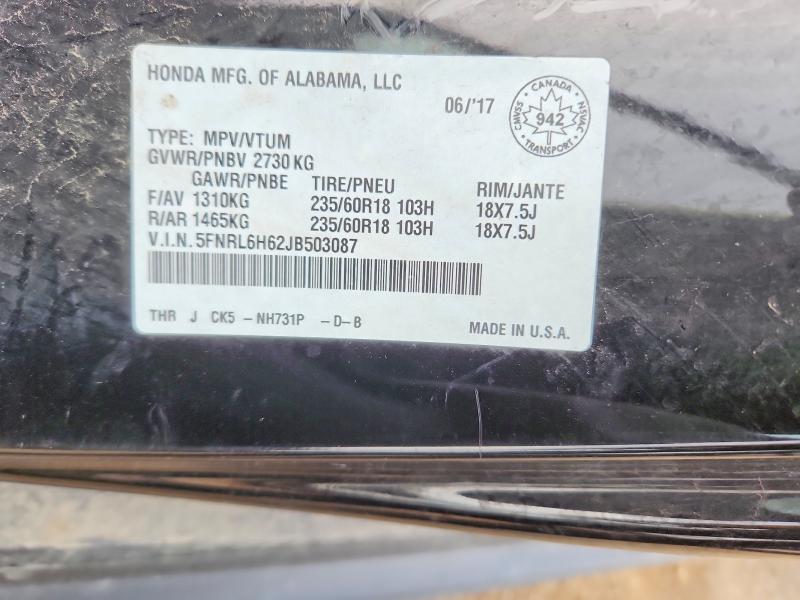 Продаж на аукціоні авто 2018 Honda Odyssey, vin: 5FNRL6H62JB503087, номер лоту: 68816196