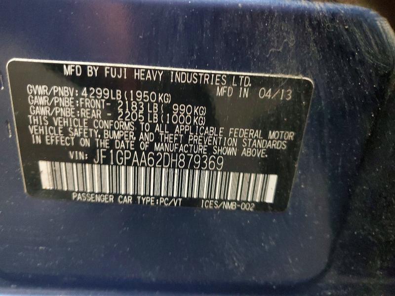 Продаж на аукціоні авто 2013 Subaru Impreza, vin: JF1GPAA62DH879369, номер лоту: 67784666