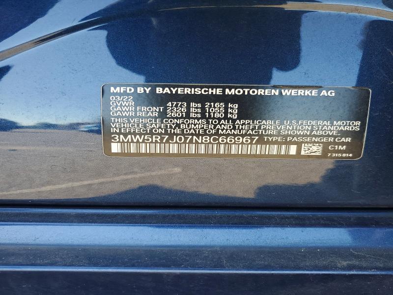 Продаж на аукціоні авто 2022 Bmw 330xi, vin: 3MW5R7J07N8C66967, номер лоту: 68648326