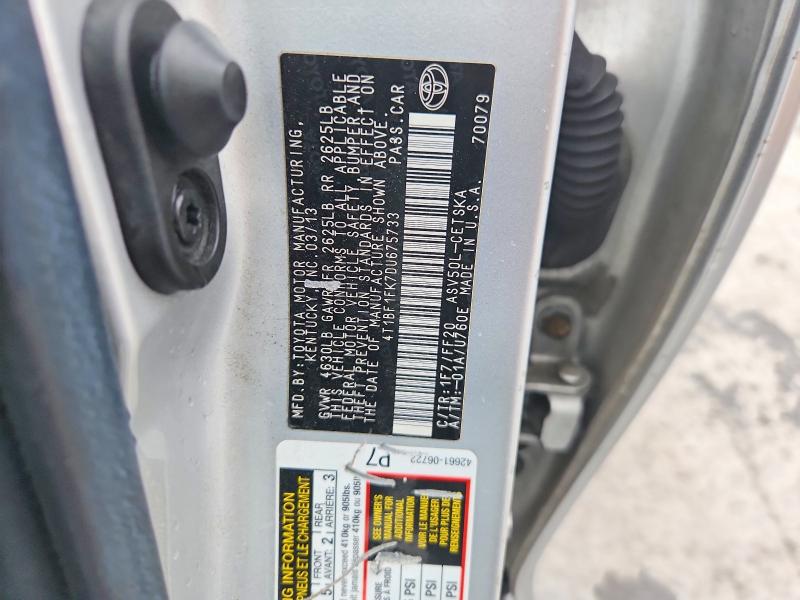 Aukcja sprzedaży 2013 Toyota Camry, vin: 4T1BF1FK7DU675733, numer aukcji: 67397756