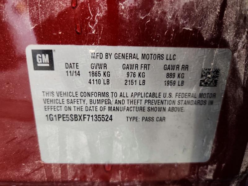 Продаж на аукціоні авто 2015 Chevrolet Cruze, vin: 1G1PE5SBXF7135524, номер лоту: 69509586
